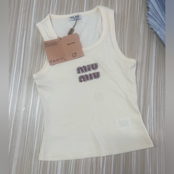 Miu Miu Tops - Miu Miu Ivory Embellished Tank Top